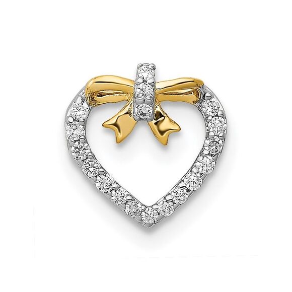 14k White w/ Yellow Gold Rhod 1/10ct Diamond Heart w/ Bow Chain Slide,All Products : American Fashion Style Bags On Sale